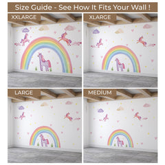 Rainbow Unicorn Wall Decal – Pastel Boho Nursery Mural for Kids Room Decor