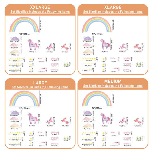 Rainbow Unicorn Wall Decal – Pastel Boho Nursery Mural for Kids Room Decor