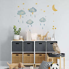 Rainy Night Wall Decal, Modern Nursery Decor, Removable Wall Decal, Watercolor Wall Art, Modern Kids Room Decal, Modern Baby Room Decor