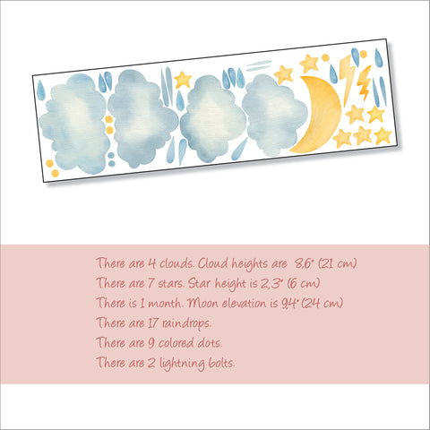 Rainy Night Wall Decal, Modern Nursery Decor, Removable Wall Decal, Watercolor Wall Art, Modern Kids Room Decal, Modern Baby Room Decor