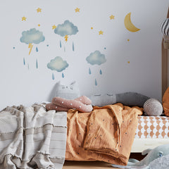Rainy Night Wall Decal, Modern Nursery Decor, Removable Wall Decal, Watercolor Wall Art, Modern Kids Room Decal, Modern Baby Room Decor