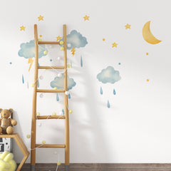 Rainy Night Wall Decal, Modern Nursery Decor, Removable Wall Decal, Watercolor Wall Art, Modern Kids Room Decal, Modern Baby Room Decor