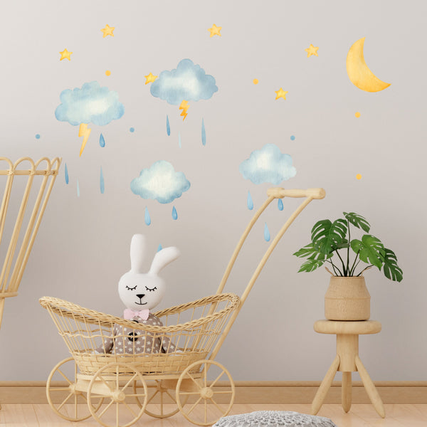 Rainy Night Wall Decal, Modern Nursery Decor, Removable Wall Decal, Watercolor Wall Art, Modern Kids Room Decal, Modern Baby Room Decor