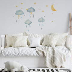 Rainy Night Wall Decal, Modern Nursery Decor, Removable Wall Decal, Watercolor Wall Art, Modern Kids Room Decal, Modern Baby Room Decor