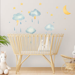 Rainy Night Wall Decal, Modern Nursery Decor, Removable Wall Decal, Watercolor Wall Art, Modern Kids Room Decal, Modern Baby Room Decor