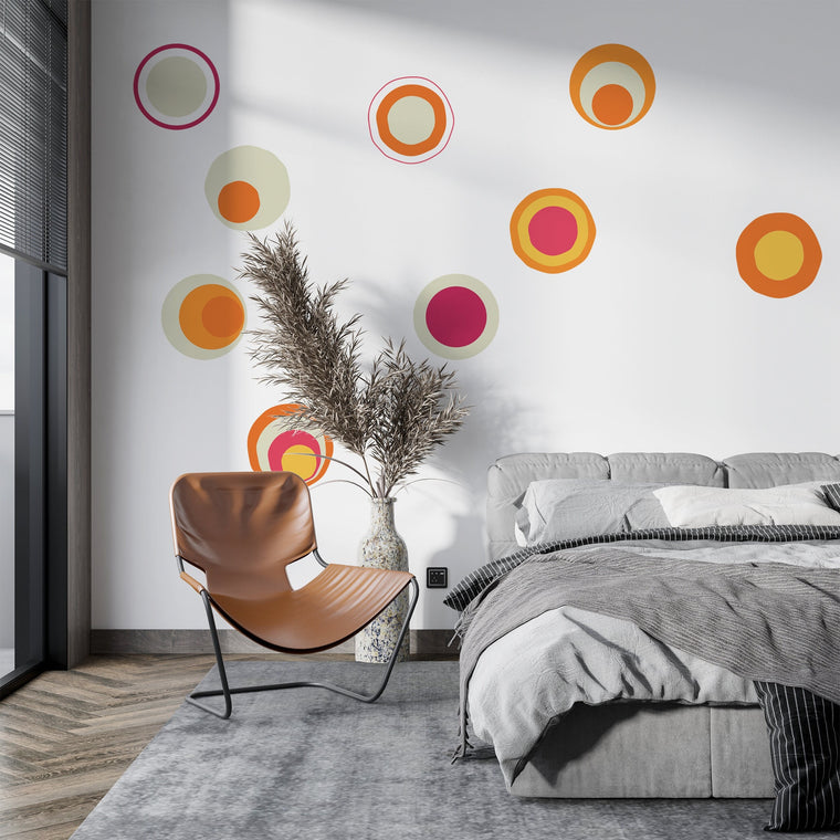 Retro Circle Wall Decal Set – Mid-Century Style Polka Dot Wall Stickers for Kids Room & Playroom Decor