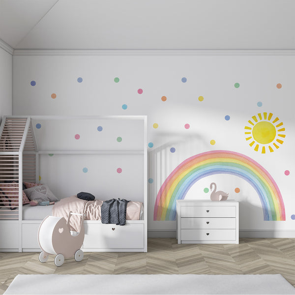 Watercolor Rainbow, Sun, Polka Dots Wall Decal