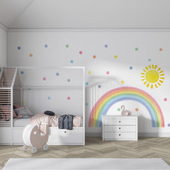 Watercolor Rainbow, Sun, Polka Dots Wall Decal