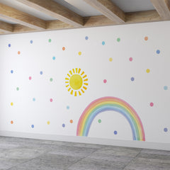 Watercolor Rainbow, Sun, Polka Dots Wall Decal