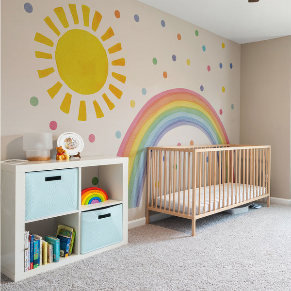 Watercolor Rainbow, Sun, Polka Dots Wall Decal