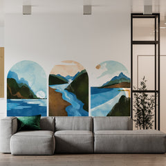 Set of 3 Boho Landscape Wall Decals: Removable Wallpaper
