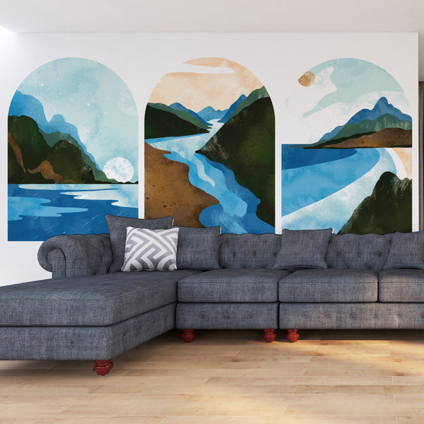 Set of 3 Boho Landscape Wall Decals: Removable Wallpaper