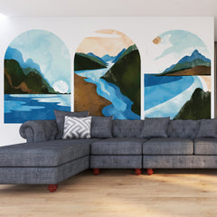Set of 3 Boho Landscape Wall Decals: Removable Wallpaper