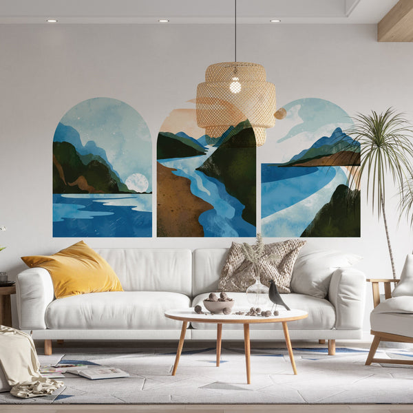 Set of 3 Boho Landscape Wall Decals: Removable Wallpaper