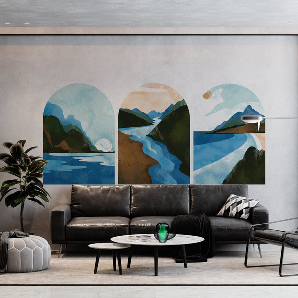 Set of 3 Boho Landscape Wall Decals: Removable Wallpaper