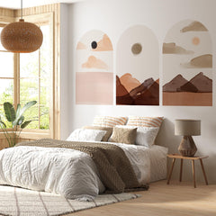 Soft Earth Arch Wall Decal Set – Neutral Sun & Mountain Landscape Mural