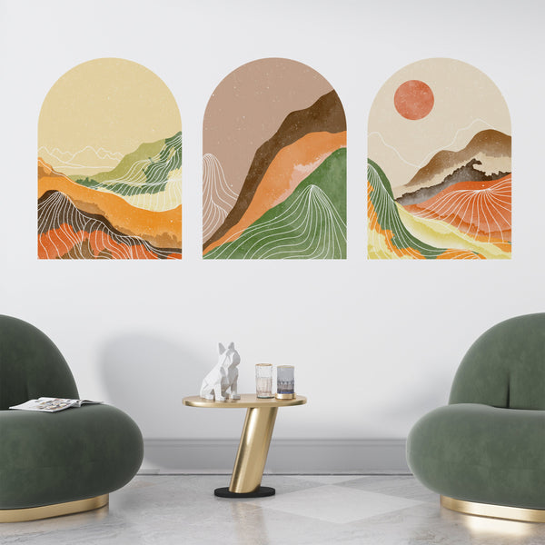 Sun Set Wall Decal, Removable Wall Decal, Boho Wall Decal, 3 Of Set Mid Century Decal, Contemporary Sticker, Terracotta Wall Sticker,