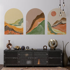 Sun Set Wall Decal, Removable Wall Decal, Boho Wall Decal, 3 Of Set Mid Century Decal, Contemporary Sticker, Terracotta Wall Sticker,