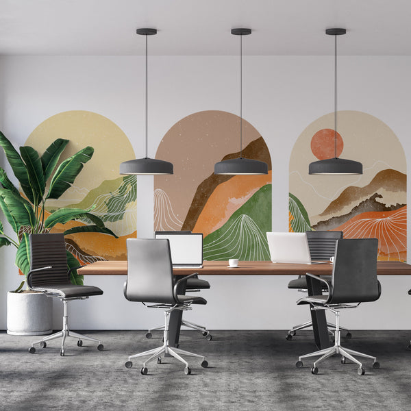 Sun Set Wall Decal, Removable Wall Decal, Boho Wall Decal, 3 Of Set Mid Century Decal, Contemporary Sticker, Terracotta Wall Sticker,