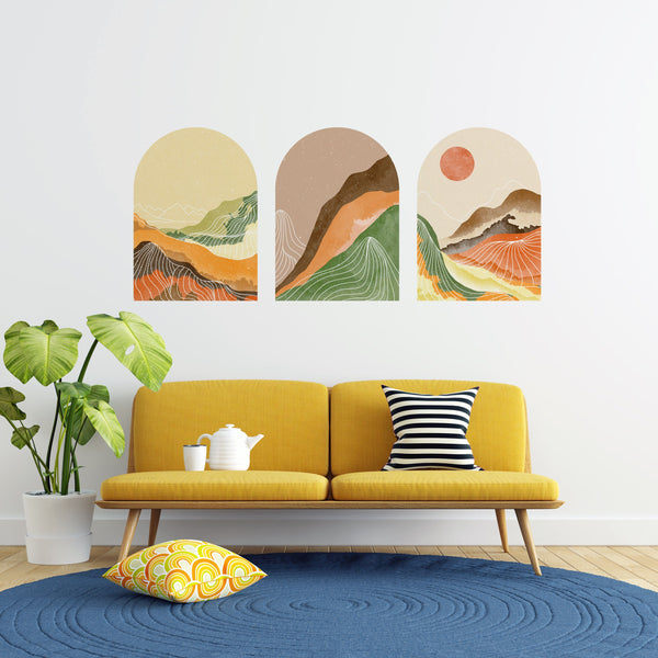 Sun Set Wall Decal, Removable Wall Decal, Boho Wall Decal, 3 Of Set Mid Century Decal, Contemporary Sticker, Terracotta Wall Sticker,