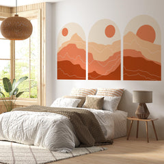Sunset Arch Wall Decal Set - Sun and Mountain Wall Mural in Soft Red Tones
