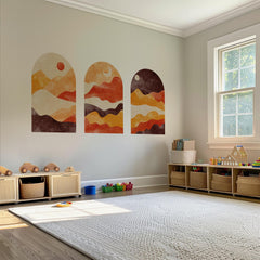 Sunset Arch Wall Decal Set – Warm Terracotta & Amber Mountain Landscape Mural