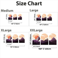 Sunset Mountain Arch Wall Decal Set – Purple Forest & Peak Landscape Mural Trio