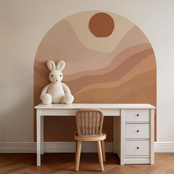 Terracotta Sunset Arch Wall Decal, Boho Earth Tone Wall Mural, Minimal Peel & Stick Wall Art