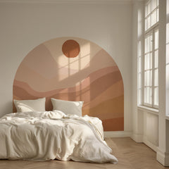 Terracotta Sunset Arch Wall Decal, Boho Earth Tone Wall Mural, Minimal Peel & Stick Wall Art