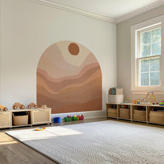 Terracotta Sunset Arch Wall Decal, Boho Earth Tone Wall Mural, Minimal Peel & Stick Wall Art