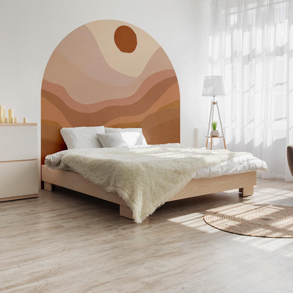 Terracotta Sunset Arch Wall Decal, Boho Earth Tone Wall Mural, Minimal Peel & Stick Wall Art