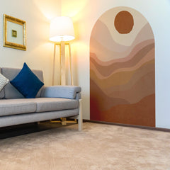 Terracotta Sunset Arch Wall Decal, Boho Earth Tone Wall Mural, Minimal Peel & Stick Wall Art