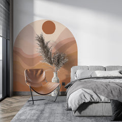 Terracotta Sunset Arch Wall Decal, Boho Earth Tone Wall Mural, Minimal Peel & Stick Wall Art