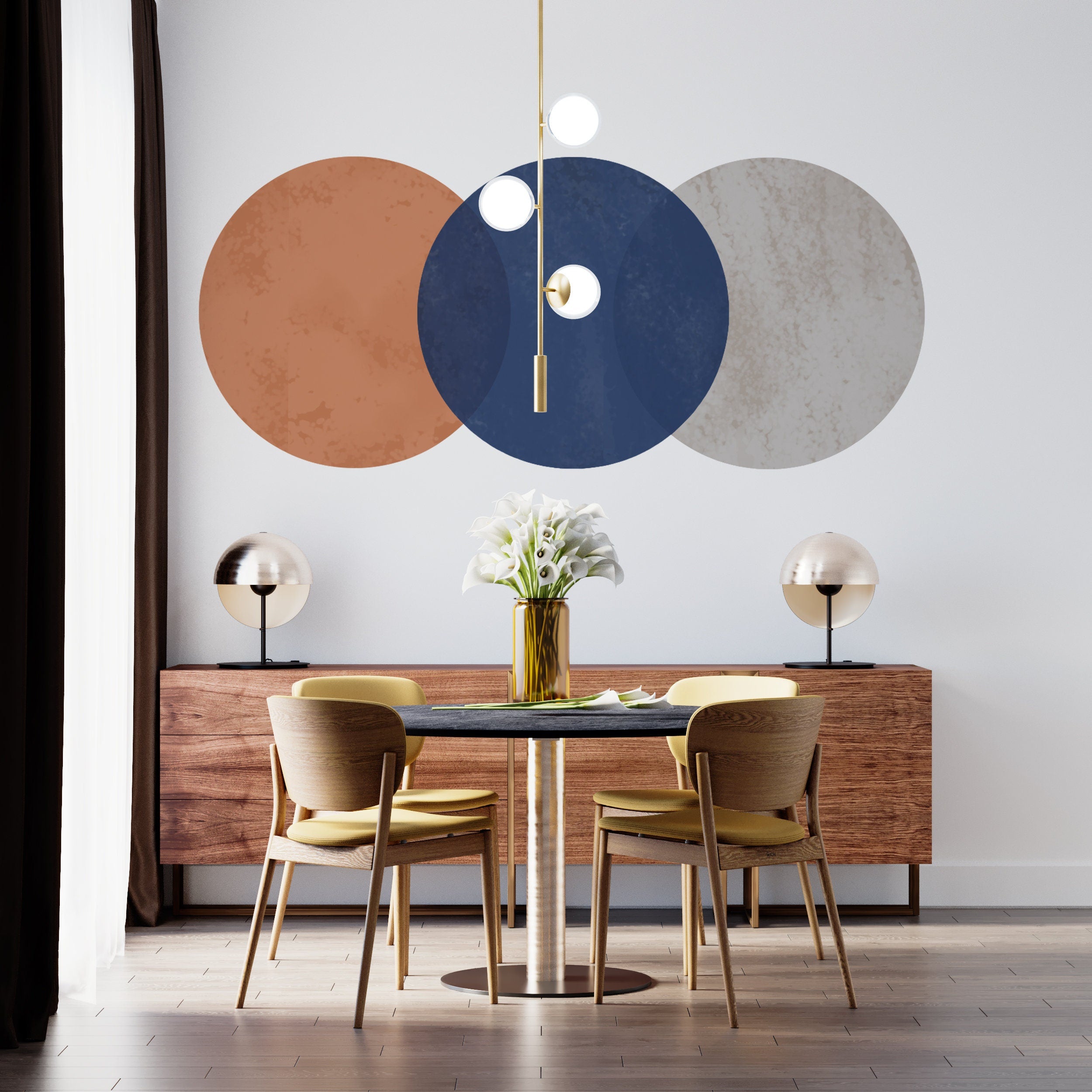 Triple Circle Decal, Circle Wall Decal, Modern Wall Decor, Abstract Pastel Sticker, Arch Sticker, For New Home Gift, For Living Room Decal,