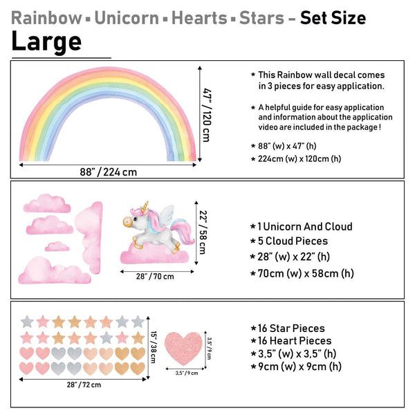 Unicorn Rainbow Wall Decals: Peel and Stick Vinyl Decor