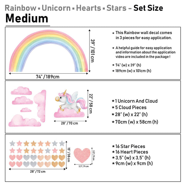 Unicorn Rainbow Wall Decals: Peel and Stick Vinyl Decor