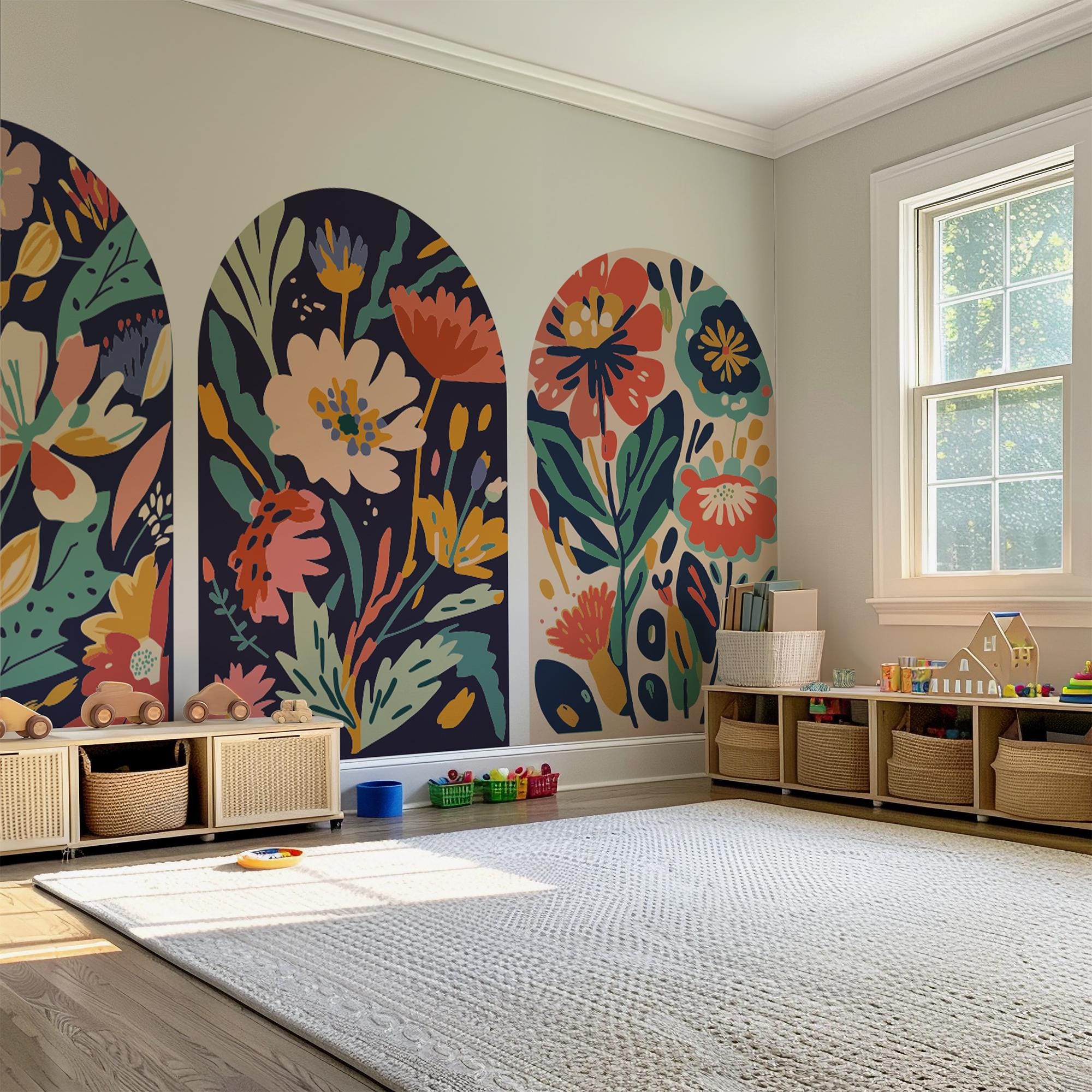 Vibrant Floral Arch Wall Decals - Colorful Botanical Wall Art