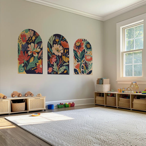 Vibrant Floral Arch Wall Decals - Colorful Botanical Wall Art