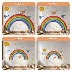 Rainbow Airplane Wall Decal – Planes, Sun & Clouds | Kids Nursery Wall Sticker