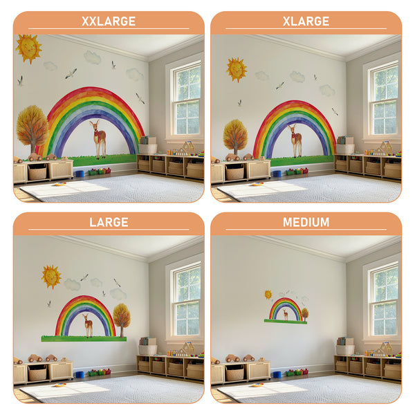 Rainbow & Deer Nursery Wall Decal – Sun, Clouds and Nature Theme | Kids Room Wall Sticker