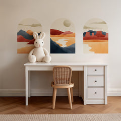 Warm Sunset Arch Mural Trio – Terracotta Desert & Mountain Wall Decals