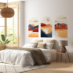 Warm Sunset Arch Mural Trio – Terracotta Desert & Mountain Wall Decals