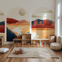 Warm Sunset Arch Mural Trio – Terracotta Desert & Mountain Wall Decals