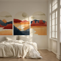 Warm Sunset Arch Mural Trio – Terracotta Desert & Mountain Wall Decals