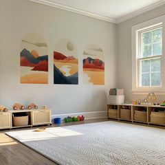 Warm Sunset Arch Mural Trio – Terracotta Desert & Mountain Wall Decals