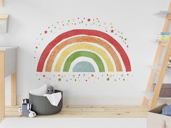 Watercolor Colorful Rainbow Wall Decal, Baby Girl Room Wall Decor Nursery Wall Decals For Kids Room Decals, Pink Rainbow Wall Stickers