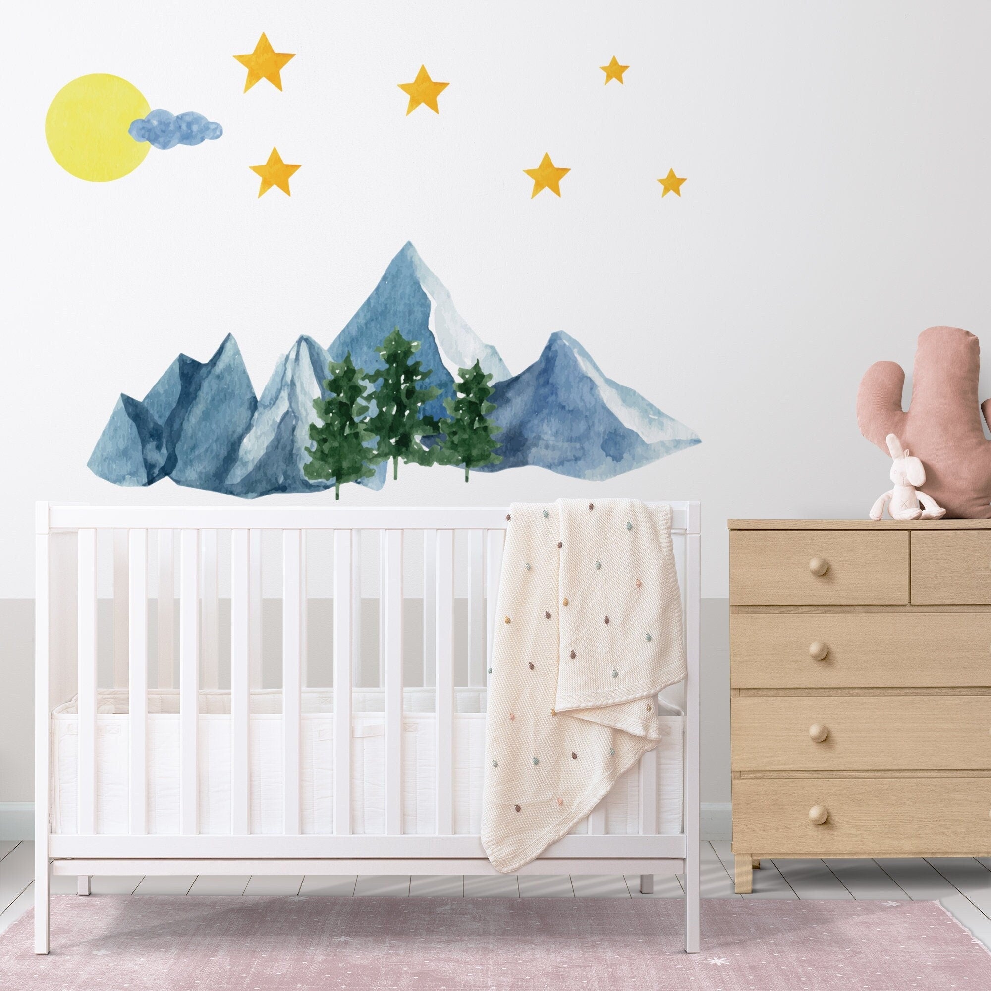 Watercolor Mountain Wall Decal: Removable Landscape Sticker, Nursery Decor