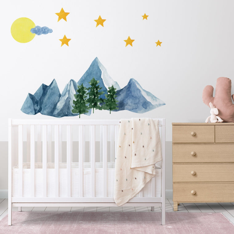 Watercolor Mountain Wall Decal: Removable Landscape Sticker, Nursery Decor