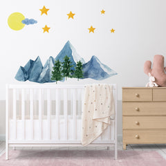 Watercolor Mountain Wall Decal: Removable Landscape Sticker, Nursery Decor