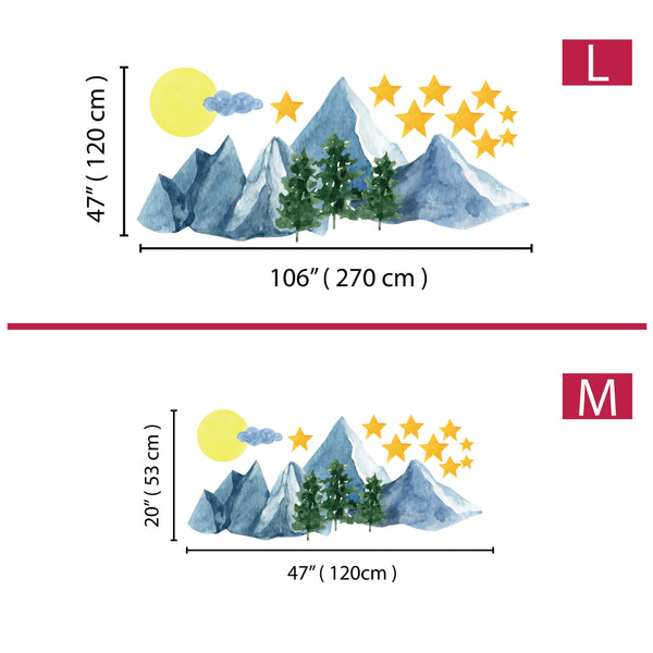 Watercolor Mountain Wall Decal: Removable Landscape Sticker, Nursery Decor